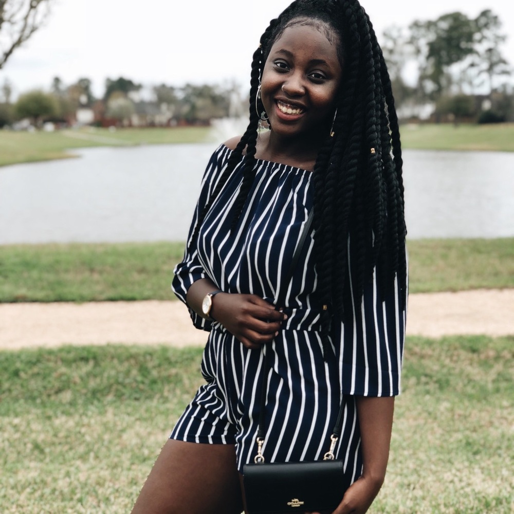 Striped Navy Off-the-Shoulder Romper